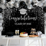 Class of 2026 Backdrop Black Silver Glitter Bokeh Graduation Party Background 2026 Congrats Grad Prom Party Cake Table Decoration Photo Booth Props (7x5ft)
