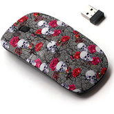 2.4G Wireless Mouse With Cute Pattern Design For All Laptops And Desktops With Nano Receiver - Skulls Rose Flowers Branchess
