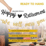 Black Gold Happy Retirement Banner&We Will Miss You Banner Pre Strung Glitter Retirement Party Decorations Retired Sign for Coworker Going Away Farewell Party Supplies Men Women