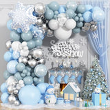 Blue Snowflakes Balloon Arch Kit 130Pcs Dusty Blue White Silver Christmas Balloon Garland Kit with Snowflakes Foil Balloons Xmas Winter Onederland Ice Theme Snow New Year Holiday Party Decorations