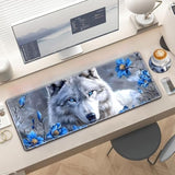 Large Gaming Mouse Pad With Cup Coaster Set, Xl Mousepad Large Desk Pad With Non-Slip Base, Extended Mousemat With Stitched Edges, 31.5 X 11.8 In, White Wolf