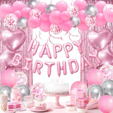 37pcs Pink Birthday Set - Banner, Balloons, Swirls & Decor for Girls Party