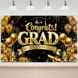 Graduation Banner Gold and Black Congratulations Class of 2026 Backdrop Graduation Party Decorations Photo Booth Props (6x3.6ft)