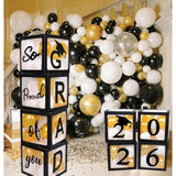 2025 2026 Graduation Decorations Party Supplies,4 Pieces Black Balloon Boxes For Graduation Party With Letter “Grad 2026 So Proud Of You ”, Class Of 2025 2026 School Grad Party Decorations