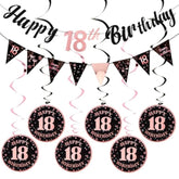 21St Birthday Decorations For Her Black Rose Gold Pre Assembled Happy 21St Birthday Banner, Bunting Swirls Streamers Party Decorations Supplies Black And Pink