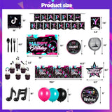 Music Party Supplies Kit – Disco Theme Decor with Balloons, Backdrop, Banners & Tableware Set