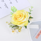 2 Pieces Artificial Flower Wrist Corsage And Boutonniere Set, Groom Groomsmen Bride Bridesmaids Wedding Accessories Prom Party Suit Decorations - Yellow