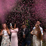 Gender Reveal Confetti Cannon - Biodegradable Powder & Heart Shaped Confetti Poppers - Pink, 4 Pack - Baby Girl Gender Reveal Smoke Bombs Party Poppers Cannons Shooters