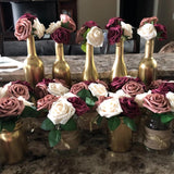 25Pcs Artificial Flower Cream & Dusty Rose & Burgundy Rose With Stem For Diy Wedding Bouquets Arch Floral Arrangements Wedding Flower Backdrop Bridal Shower Baby Shower Party Home Decor