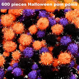600 Assorted Glitter Pom Poms Fluffy Balls for Halloween DIY Crafts & Party Decorations