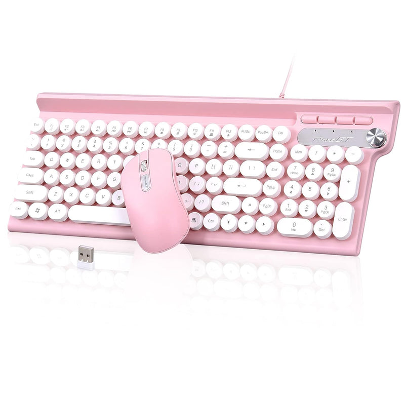 Pink Keyboard And Mouse Combo, 102 Keys Wired Typewriter Keyboard Phone-Groove