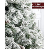 Pre-Lit Christmas Tree 7.5Ft Snow Flocked, Artificial Spruce, 600 Clear Lights, Feel Real Hinged Xmas Trees