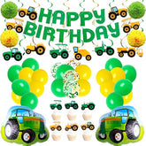 76PCS Green Tractor Party Supplies Tractor Banner Balloons Garland Cupcake Toppers