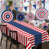 Patriotic Red White And Blue Decorations Set,9 Pcs Red White And Blue Paper Fans,Usa Pennant Bunting,Star Streamers,Patriotic Tablecloth For Labor Day Decorations Party Supplies,Veterans Day