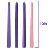4 Pack Advent Candles Set - 10-Inch Dripless, Unscented, Smokeless, Long-Lasting Advent Tapered Candles For Christmas, Hand-Poured In Pink And Purple