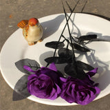 Artificial Rose Flower,10 Non Fading Single Stem False Silk Flower Roses, Realistic Blossom Flora For Diy Home Decoration Bridal Wedding Bouquet Halloween Decoration (Purple)