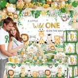 Safari Baby Shower Decorations,262Pcs Wild Birthday Decorations Jungle Baby Shower Decorations Plates And Napkin Cups Backdrop Banner Tablecloth Balloons Garland Boxes,Serves 20