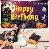 XL 72x44in Purple Halloween Birthday Banner Backdrop Party Decoration Supplies