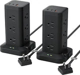 2 Pack Power Strip Tower 12 Outlets 1800J Surge Protector 20W USB C 6 Ft Cord
