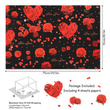 Rose Wedding Wrapping Paper, Black And Red Heart Rose Floral Gift Wrap Paper 4 Folded Sheets For Bridal Shower Anniversary Valentine'S Day Birthday Women Mother'S Day Lover'S Gift Wraps, 20*29Inches