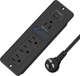 65W GaN Recessed Power Strip 4 Outlets 4 USB Ports 1200J Surge Protector 6FT Flat Cord Black