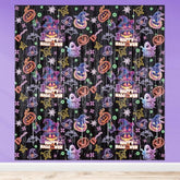 2 Pack Halloween Foil Fringe Curtains Backdrop with Pumpkin Ghost Bat Decorations