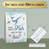 Guess How Many Fish In The Sea Mermaid Party Game ,How Many Candy Sharks Game? Watercolor Ocean Themed Baby Showers Decorations Game(1 Sign+50 Cards),Bridal Showers?Birthday, Funny Party Game