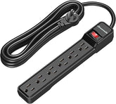 Surge Protector Power Strip 6 Outlets 15FT Extension Cord Flat Plug 500J Wall Mount Black UL Listed