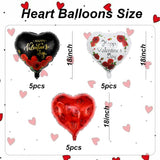 15Pcs Heart Balloons Valentines Day Decorations - 18 Inch Happy Valentines Day Balloon - Black And Red Heart Shaped Balloons For Valentine'S Day Party Decor - Romantic Decorations Special Night