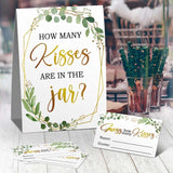 Guess How Many Kisses Are In The Jar Game, Eucalyptus How Many Kisses Baby Shower Cards Kit(1 Standing Sign + 50 Guessing Cards), Guess How Many Kisses Insert Ticket