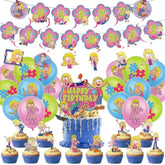 Cartoon Girls Birthday Party Decoration, Include Birthday Banner, Cake Topper, Latex Balloons, Hanging Swirls, For Lizzie Theme Kids Fans Party Supplies Favors
