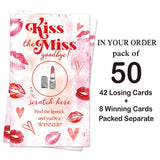 50 Pack Kiss The Miss Goodbye Scratch Off Cards, Lipstick Scratch Game For Bachelor Party Games, Country Wedding Bridal Shower Valentine'S Day Party Lottery Tickets, Wedding Shower Ideas