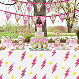 3Pcs Preppy Pink Lighting Bolt Party Tablecloths Plastic Rectangle Table Covers Disposable Y2K Tablecloth For Girls Birthday Bachelorette Early 2000S Theme Party Supplies 51.2 X 86.6 In