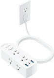 Flat Plug Power Strip with 6 Outlets 3 USB Ports 1 USB C 5FT Extension Cord White