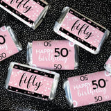 Pink, Black, And White 50Th Birthday Party Mini Candy Bar Wrappers - 42 Count, Pink Birthday Decorations For Women