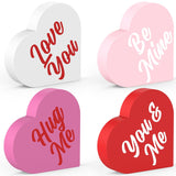 Valentines Day Decorations, 4 Pcs Double Printed Wooden Conversation Hearts Decoration, Romantic Valentines Day Decor For Indoor Home Office Table Tiered Tray Mantel Shelf Bedroom