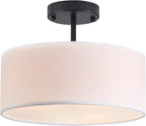 13 Inch Black Semi Flush Mount Ceiling Light Modern 3 Light Fixture
