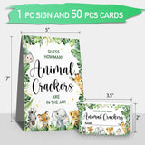 Guess How Many Animal Crackers Baby Shower Game(1 Standing Sign-50 Guessing Cards) Watercolor Woodland Safari Theme Baby Shower Game For Neutral Gender Reveal, Birthday, Christmas