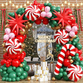 124pc Red Green Gold Christmas Balloon Arch Kit with Santa & Star Foils