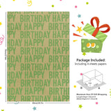 Minimal Soft Grass Green Large Happy Birthday Repeating Script Wrapping Paper 4 Sheets 27.5X19.7 Inch For Men Women Boys Girls Kids Green Enthusiasts-Brown Recycled Kraft Gift Wrap For Baby Shower Daddy Men All Birthday Occasions