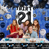 21St Birthday Decorations For Him, Blue Black Happy 21St Birthday Decorations For Men Women 21 Year Old Birthday Balloons Banner, Tablecloth, Fringe Curtains Hanging Swirls 21 Bday Party Decor For Her