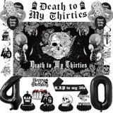 Death to My 30s Decor Backdrop Banner Swirls Sash Cake Topper Balloons for 40th Party