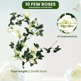 2 Pack White Rose Garland Artificial Flower Vines Fake Silk Flower Hanging Rose Garland With Greenery Plants Hanging Floral Garland For Wedding Floral Home Garden Outdoor Wall Decoration