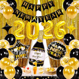 2026 New Year Decoration Set Number Balloons Banner Champagne Backdrop