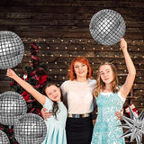 24 Disco Ball Balloons With 3 foil fringe curtains, Huge Silver Explosion Star Aluminum Foil Balloons for Birthday Silver Party 70s 80s 90s Theme Disco Party Decorations Supplies