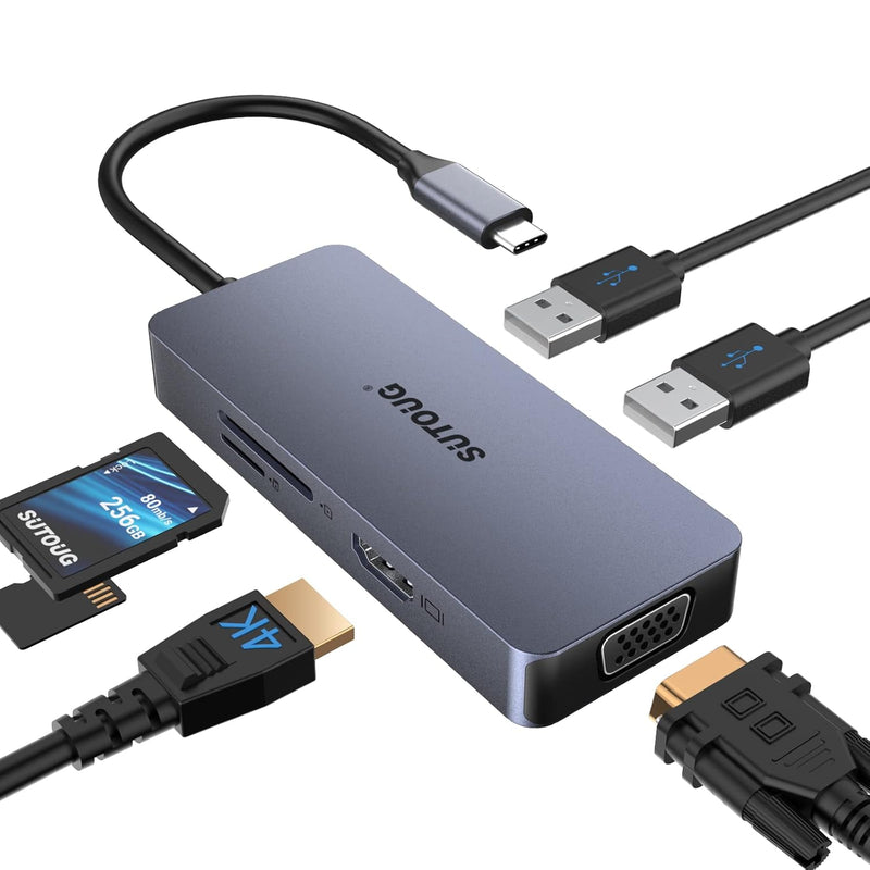 Usb C Hub, Docking Station, 6-In-1 Usb C Adapter, 4K Hdmi Multiport Dongle, Wi