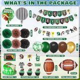 Superbowl Party Decorations Football Birthday Decorations Sports Party Supplies Set (Birthday Banner Paper Pom Poms Cake Toppers Lanterns Balloons) (Football-01)