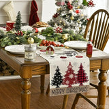 Red Pine Trees Merry Christmas Table Runner, Winter Xmas Holiday Kitchen Dining Table Decoration For Home Party Decor 13X72 Inch