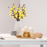 Artificial Plum Blossom 6 Pack Simulation Long Stem Silk Flower Branches Home Kitchen Decoration Party Supplies (White And Yellow)