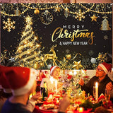 Merry Christmas Party Backdrop 72.8x43.3in Black & Gold Banner